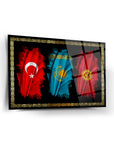 Türk Kırgız Kazak Bayrakları Cam Tablo
