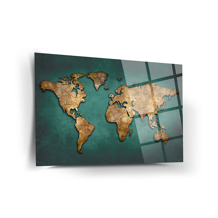 Toprak Dünya Haritası Cam Tablo