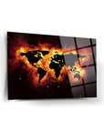 Ateş Dünya Haritası Cam Tablo