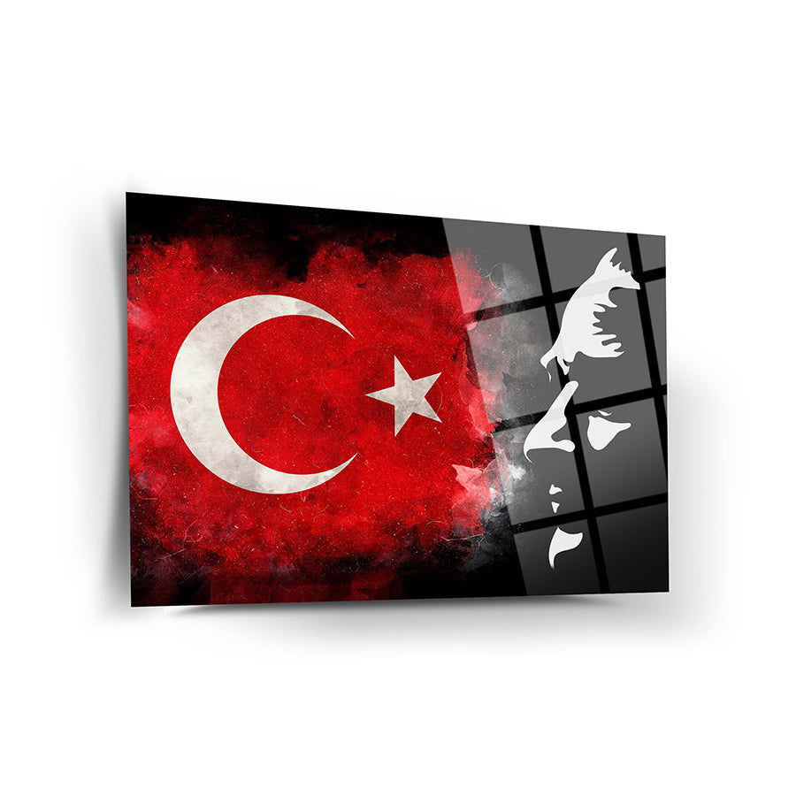 Atatürk ve Bayrak 2 Cam Tablo