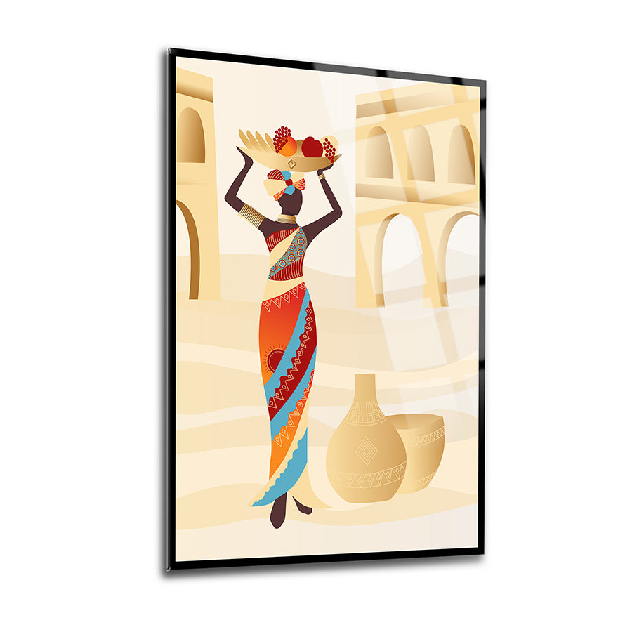 African Woman-1 Set of 3 Glass Painting