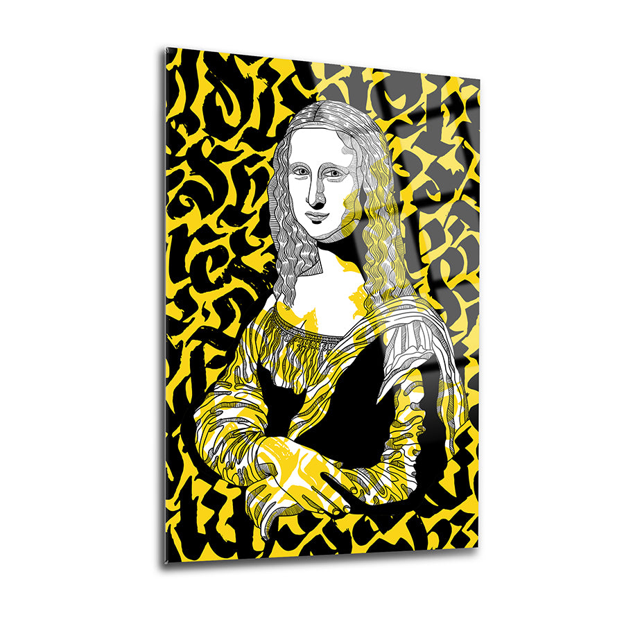 Sarı Siyah Mona Lisa Cam Tablo