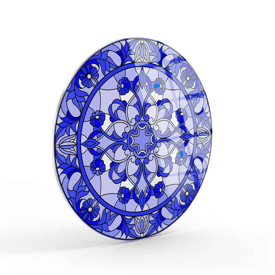 Blue Motifs Glass Painting